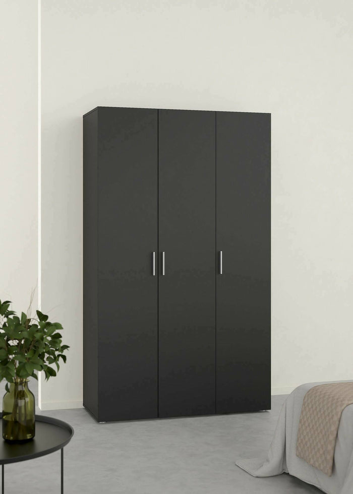 Guardaroba 3 ante Albacore, Mobile camera da letto, Cabina armadio portabiti, Armadio appendiabiti, 118x50 h201 cm, Nero