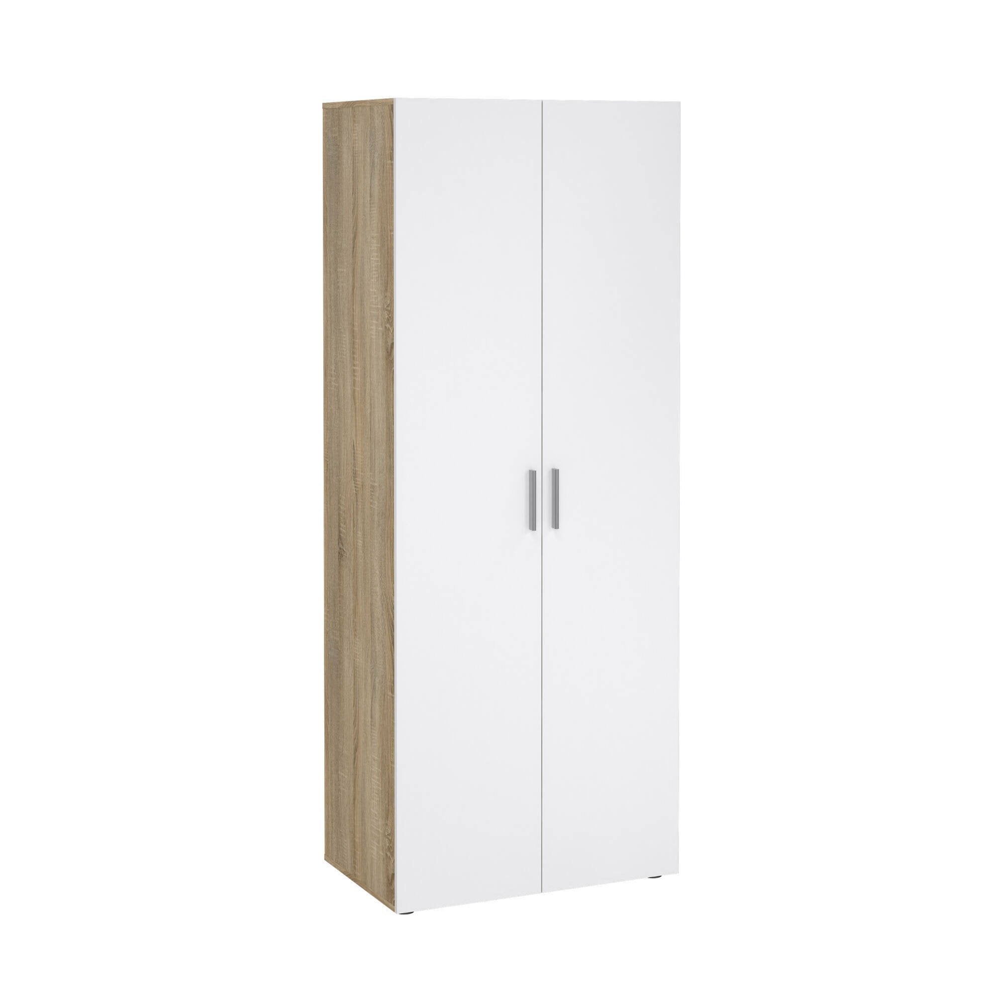 Guardaroba 2 ante Arg, Mobile camera da letto, Cabina armadio portabiti, Armadio appendiabiti, 79x50 h201 cm, Quercia e Bianco lucido