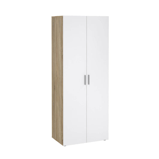 Guardaroba 2 ante Arg, Mobile camera da letto, Cabina armadio portabiti, Armadio appendiabiti, 79x50 h201 cm, Quercia e Bianco lucido