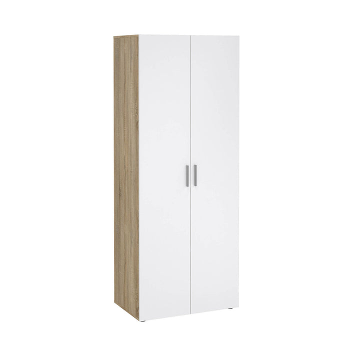Guardaroba 2 ante Arg, Mobile camera da letto, Cabina armadio portabiti, Armadio appendiabiti, 79x50 h201 cm, Quercia e Bianco lucido