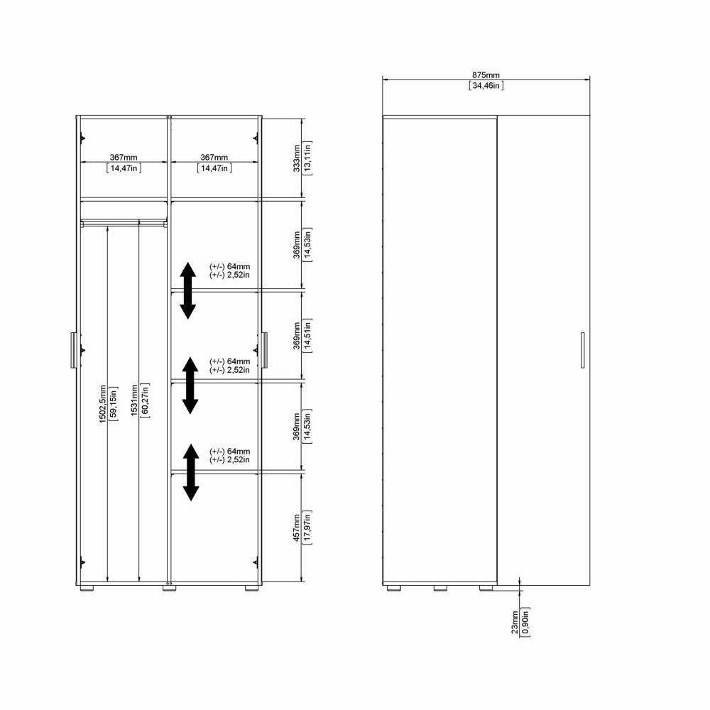 Guardaroba 2 ante Arg, Mobile camera da letto, Cabina armadio portabiti, Armadio appendiabiti, 79x50 h201 cm, Nero