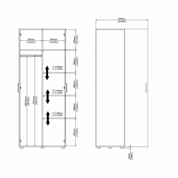 Guardaroba 2 ante Arg, Mobile camera da letto, Cabina armadio portabiti, Armadio appendiabiti, 79x50 h201 cm, Nero