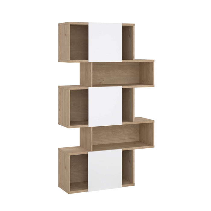 Libreria Acetosella, Scaffale da ufficio, Mobile portalibri, Biblioteca, 96x32 h166 cm, Rovere e Bianco lucido