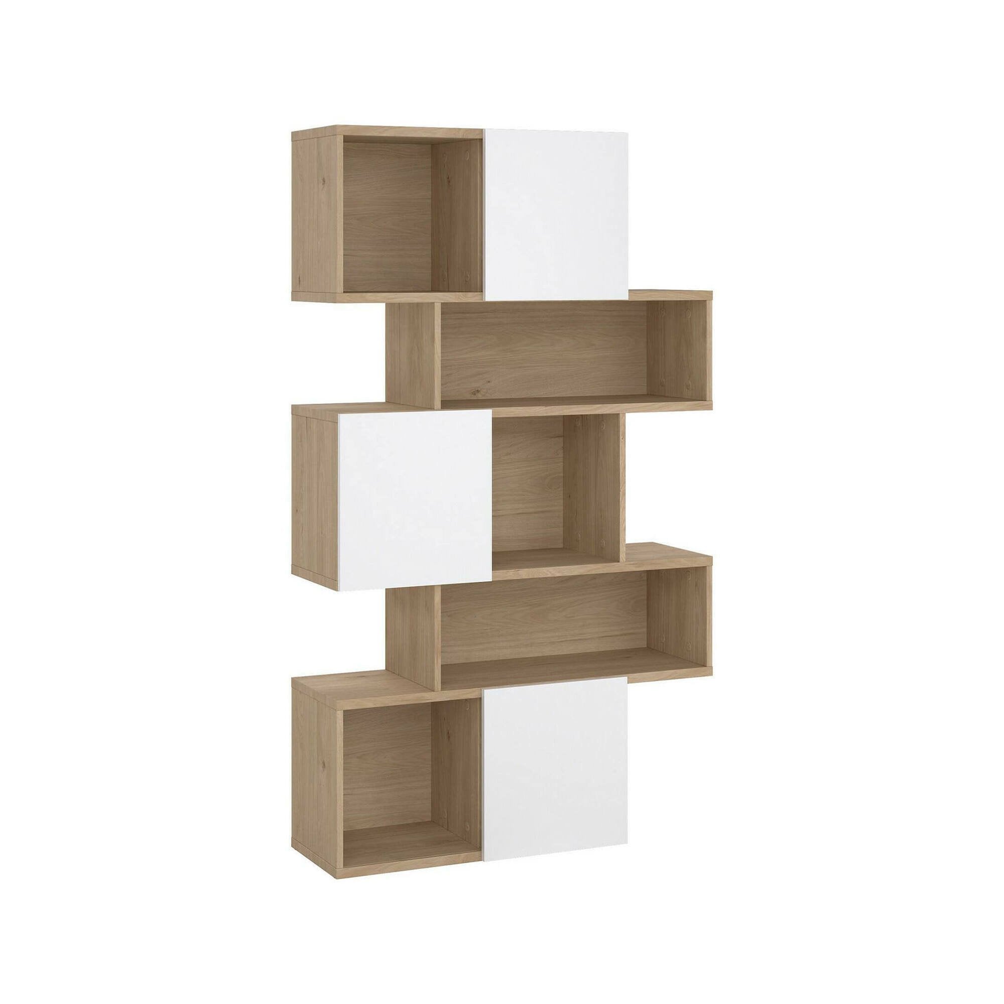 Libreria Acetosella, Scaffale da ufficio, Mobile portalibri, Biblioteca, 96x32 h166 cm, Rovere e Bianco lucido