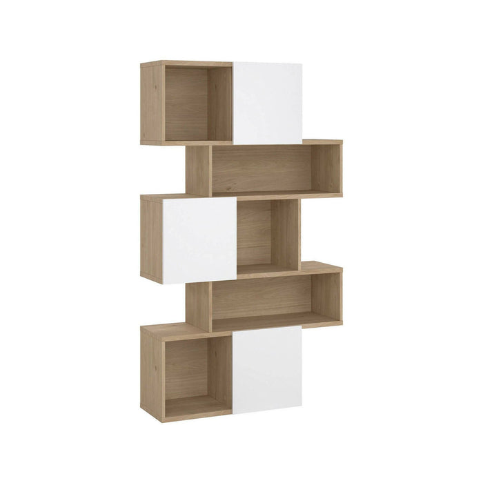 Libreria Acetosella, Scaffale da ufficio, Mobile portalibri, Biblioteca, 96x32 h166 cm, Rovere e Bianco lucido