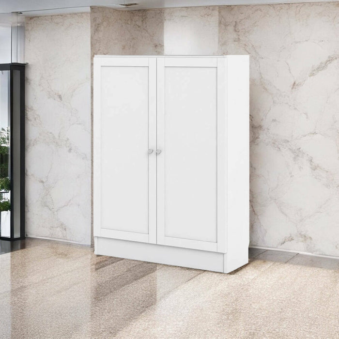 Scarpiera Sanba, Mobile portascarpe, Armadio da ingresso multiuso, Mobiletto per calzature, 79x28 h107 cm, Bianco