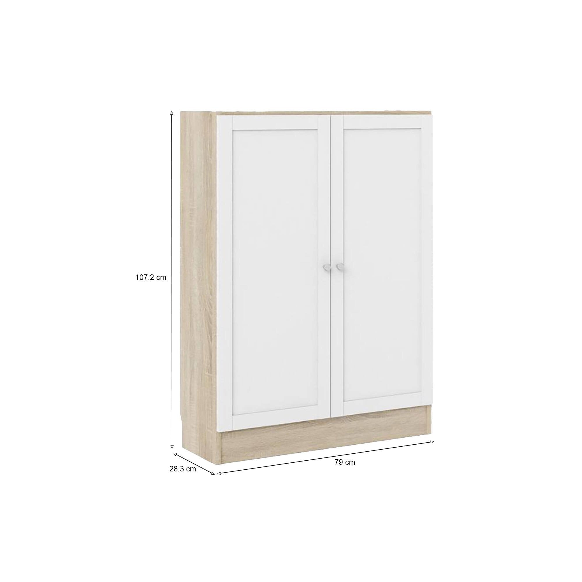 Scarpiera Sanba, Mobile portascarpe, Armadio da ingresso multiuso, Mobiletto per calzature, 79x28 h107 cm, Quercia e Bianco