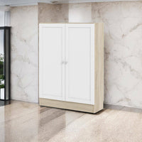 Scarpiera Sanba, Mobile portascarpe, Armadio da ingresso multiuso, Mobiletto per calzature, 79x28 h107 cm, Quercia e Bianco