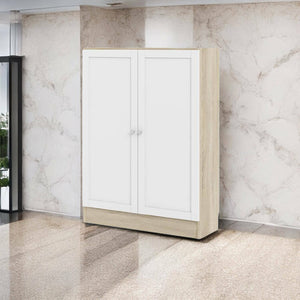 Scarpiera Sanba, Mobile portascarpe, Armadio da ingresso multiuso, Mobiletto per calzature, 79x28 h107 cm, Quercia e Bianco