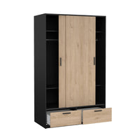 Guardaroba 2 ante Kammuri, Mobile camera da letto, Cabina armadio portabiti, Armadio appendiabiti, 121x60 h200 cm, Nero e Rovere