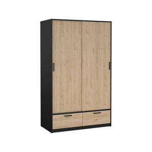 Guardaroba 2 ante Kammuri, Mobile camera da letto, Cabina armadio portabiti, Armadio appendiabiti, 121x60 h200 cm, Nero e Rovere
