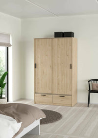 Guardaroba 2 ante Kammuri, Mobile camera da letto, Cabina armadio portabiti, Armadio appendiabiti, 121x60 h200 cm, Rovere