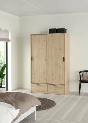 Guardaroba 2 ante Kammuri, Mobile camera da letto, Cabina armadio portabiti, Armadio appendiabiti, 121x60 h200 cm, Rovere