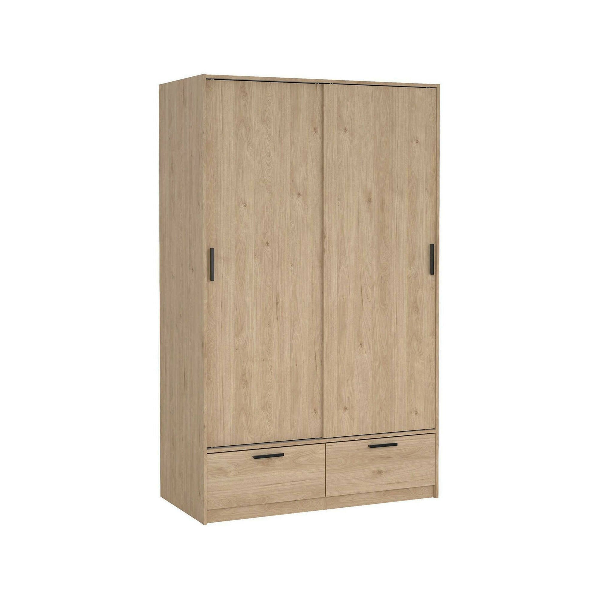 Guardaroba 2 ante Kammuri, Mobile camera da letto, Cabina armadio portabiti, Armadio appendiabiti, 121x60 h200 cm, Rovere
