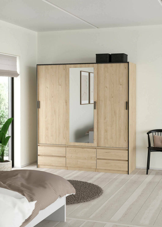 Armadio multiuso grande Ljalkova, Mobile multifunzionale, Mobiletto scarpiera, Guardaroba porta scarpe, 181x60 h200 cm, Rovere