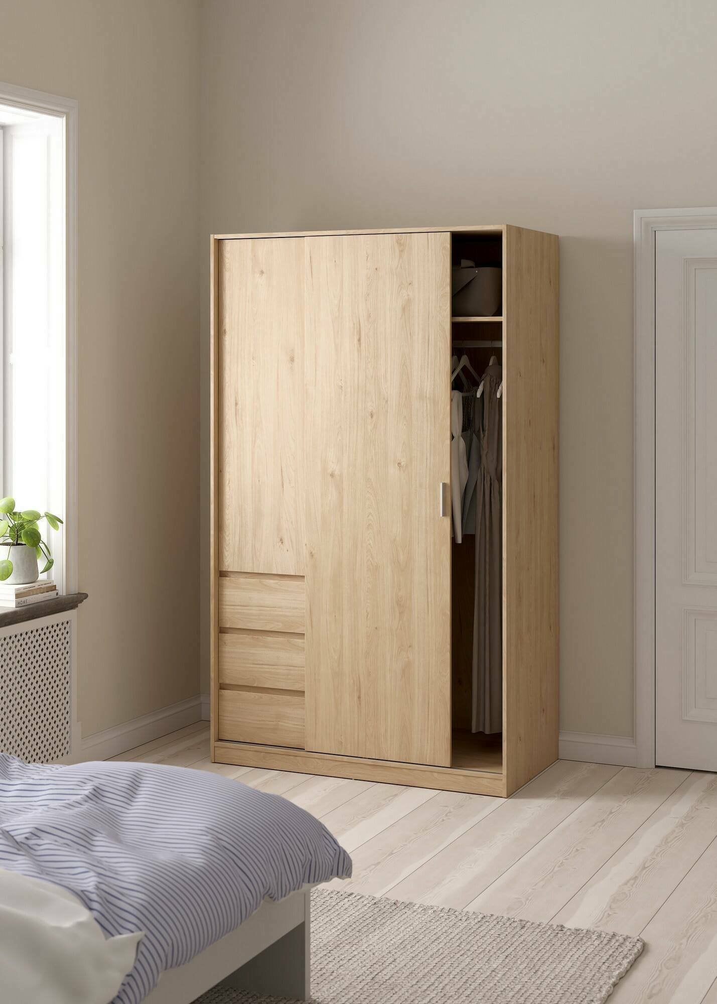 Guardaroba 2 ante Sanjose, Mobile camera da letto, Cabina armadio portabiti, Armadio appendiabiti, 119x60 h200 cm, Rovere