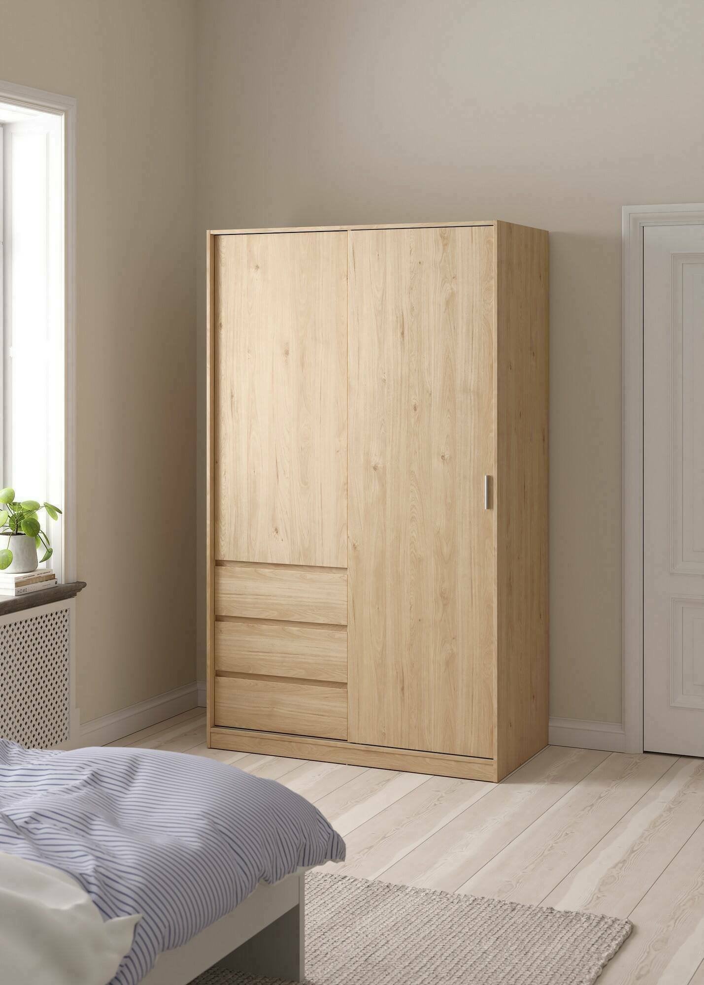 Guardaroba 2 ante Sanjose, Mobile camera da letto, Cabina armadio portabiti, Armadio appendiabiti, 119x60 h200 cm, Rovere