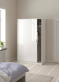 Guardaroba 2 ante Sanjose, Mobile camera da letto, Cabina armadio portabiti, Armadio appendiabiti, 119x60 h200 cm, Bianco lucido