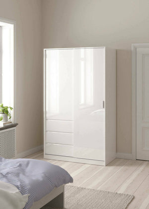 Guardaroba 2 ante Sanjose, Mobile camera da letto, Cabina armadio portabiti, Armadio appendiabiti, 119x60 h200 cm, Bianco lucido