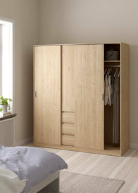 Guardaroba 3 ante Mathieu, Mobile camera da letto, Cabina armadio portabiti, Armadio appendiabiti, 177x60 h200 cm, Rovere