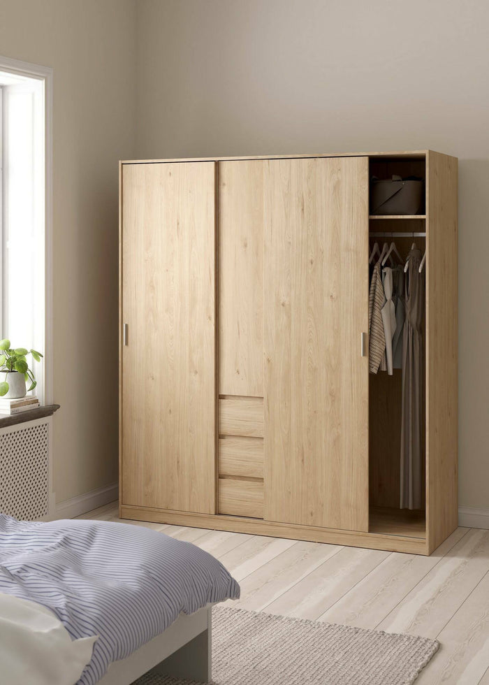 Guardaroba 3 ante Mathieu, Mobile camera da letto, Cabina armadio portabiti, Armadio appendiabiti, 177x60 h200 cm, Rovere