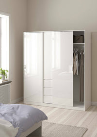 Guardaroba 3 ante Mathieu, Mobile camera da letto, Cabina armadio portabiti, Armadio appendiabiti, 177x60 h200 cm, Bianco lucido