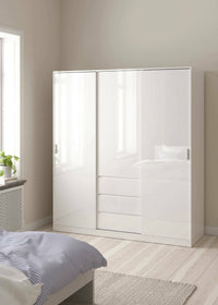 Guardaroba 3 ante Mathieu, Mobile camera da letto, Cabina armadio portabiti, Armadio appendiabiti, 177x60 h200 cm, Bianco lucido