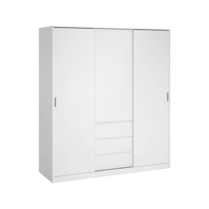 Guardaroba 3 ante Mathieu, Mobile camera da letto, Cabina armadio portabiti, Armadio appendiabiti, 177x60 h200 cm, Bianco lucido