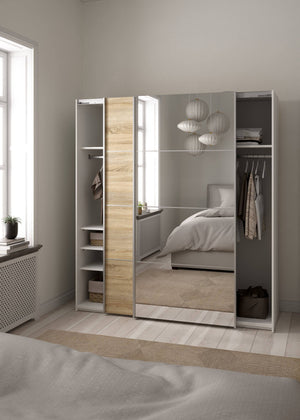 Guardaroba 2 ante Cerreto, Mobile camera da letto, Cabina armadio portabiti, Armadio appendiabiti, 182x64 h202 cm, Quercia e Bianco