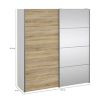 Guardaroba 2 ante Cerreto, Mobile camera da letto, Cabina armadio portabiti, Armadio appendiabiti, 182x64 h202 cm, Quercia e Bianco