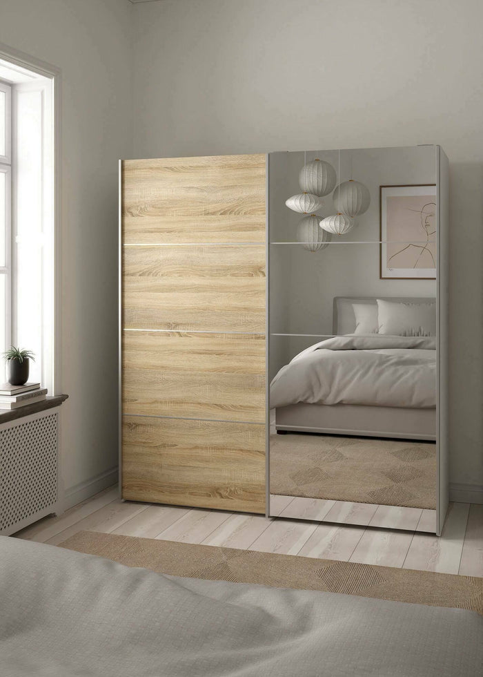 Guardaroba 2 ante Cerreto, Mobile camera da letto, Cabina armadio portabiti, Armadio appendiabiti, 182x64 h202 cm, Quercia e Bianco