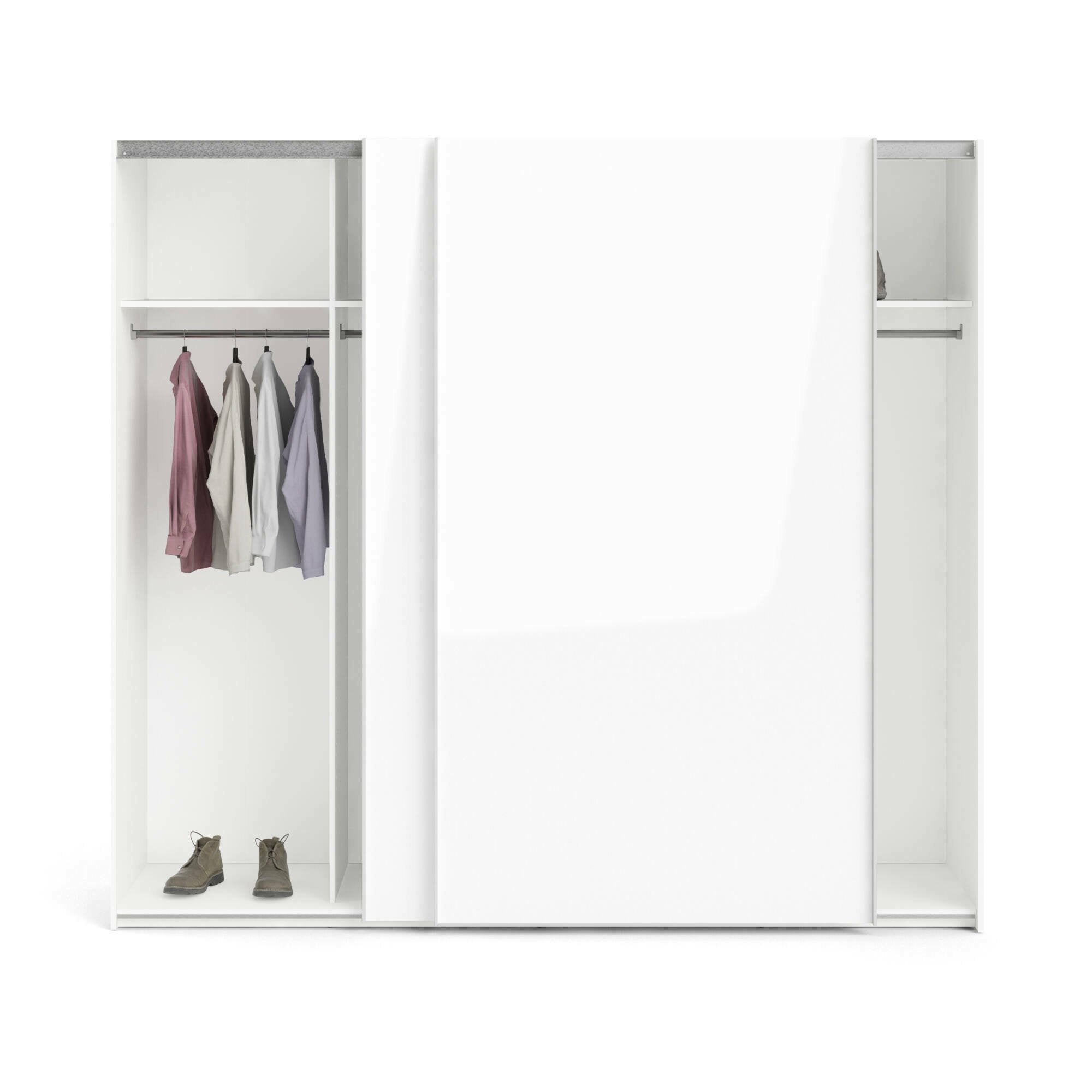 Guardaroba 2 ante Badesse, Mobile camera da letto, Cabina armadio portabiti, Armadio appendiabiti, 243x61 h220 cm, Bianco lucido