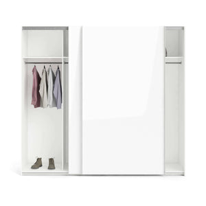 Guardaroba 2 ante Badesse, Mobile camera da letto, Cabina armadio portabiti, Armadio appendiabiti, 243x61 h220 cm, Bianco lucido