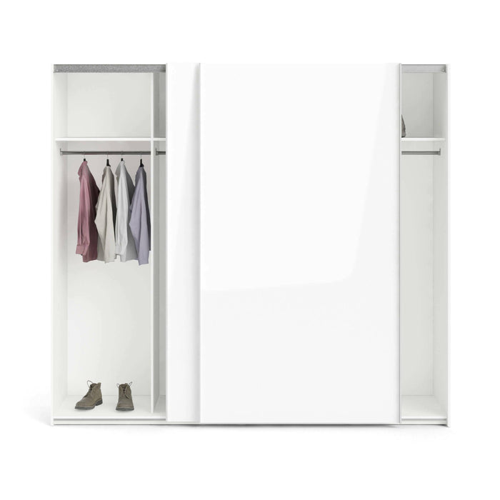 Guardaroba 2 ante Badesse, Mobile camera da letto, Cabina armadio portabiti, Armadio appendiabiti, 243x61 h220 cm, Bianco lucido