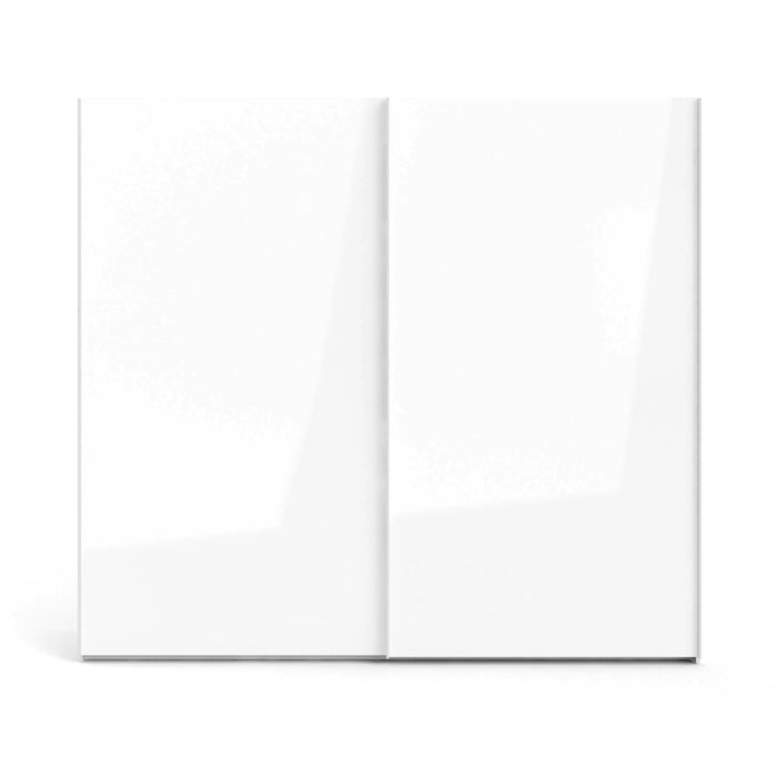 Guardaroba 2 ante Badesse, Mobile camera da letto, Cabina armadio portabiti, Armadio appendiabiti, 243x61 h220 cm, Bianco lucido