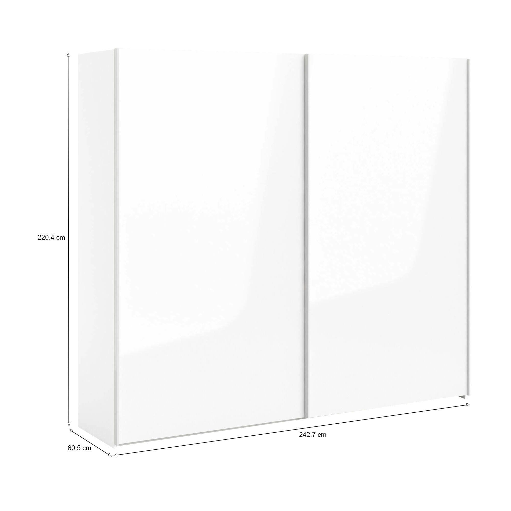 Guardaroba 2 ante Badesse, Mobile camera da letto, Cabina armadio portabiti, Armadio appendiabiti, 243x61 h220 cm, Bianco lucido