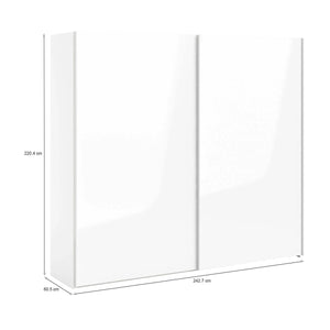 Guardaroba 2 ante Badesse, Mobile camera da letto, Cabina armadio portabiti, Armadio appendiabiti, 243x61 h220 cm, Bianco lucido