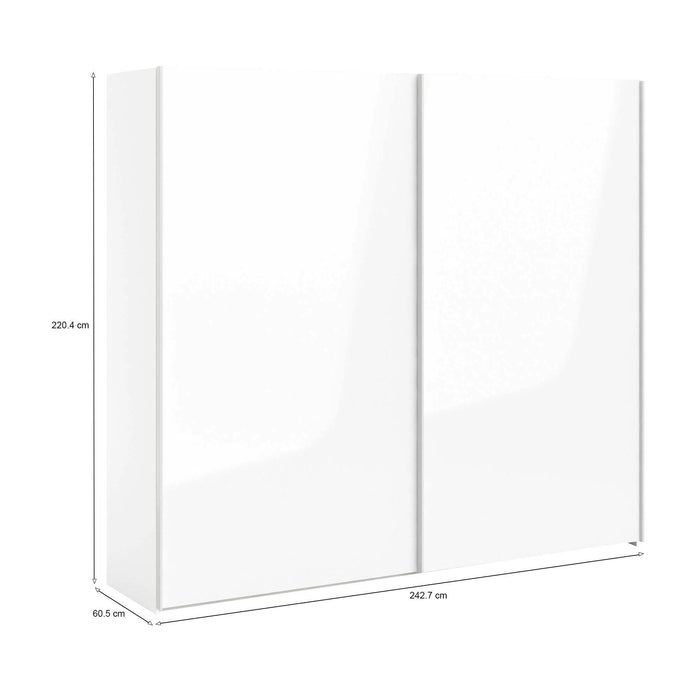 Guardaroba 2 ante Badesse, Mobile camera da letto, Cabina armadio portabiti, Armadio appendiabiti, 243x61 h220 cm, Bianco lucido