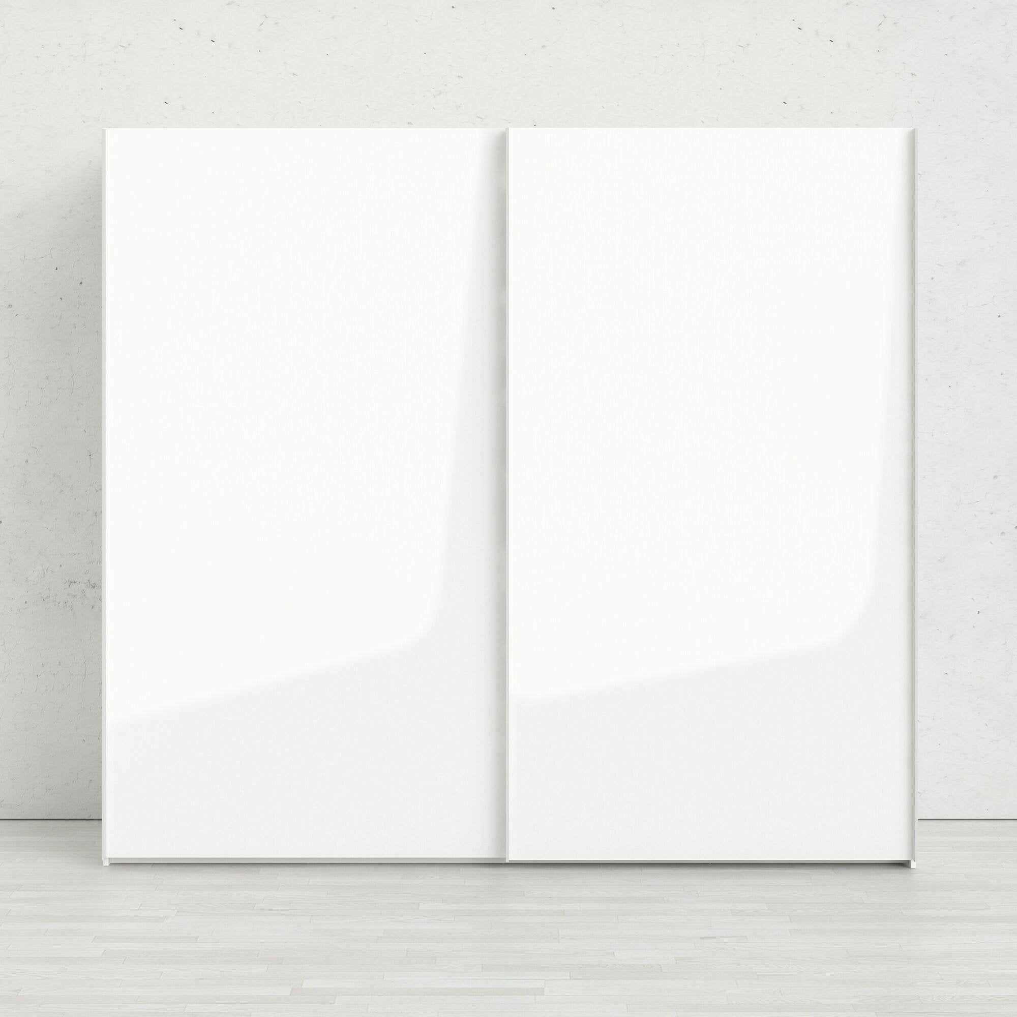 Guardaroba 2 ante Badesse, Mobile camera da letto, Cabina armadio portabiti, Armadio appendiabiti, 243x61 h220 cm, Bianco lucido