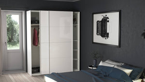 Guardaroba 2 ante Badesse, Mobile camera da letto, Cabina armadio portabiti, Armadio appendiabiti, 182x62 h220 cm, Bianco lucido
