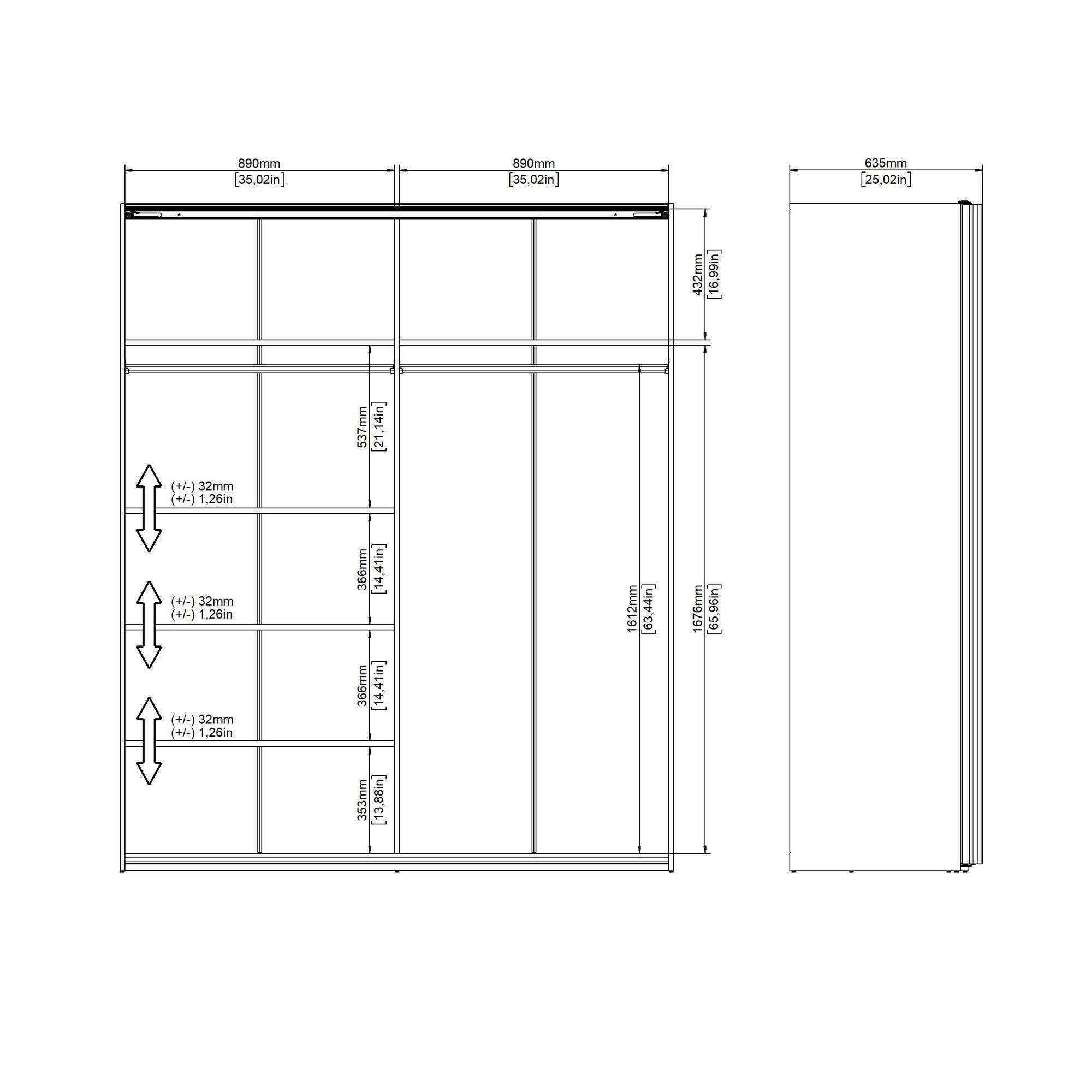 Guardaroba 2 ante Badesse, Mobile camera da letto, Cabina armadio portabiti, Armadio appendiabiti, 182x62 h220 cm, Bianco lucido