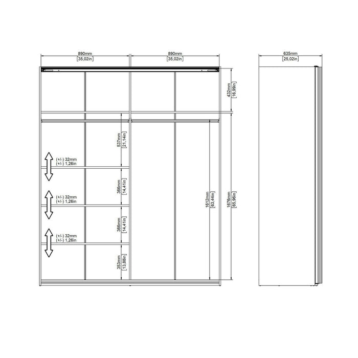 Guardaroba 2 ante Badesse, Mobile camera da letto, Cabina armadio portabiti, Armadio appendiabiti, 182x62 h220 cm, Bianco lucido