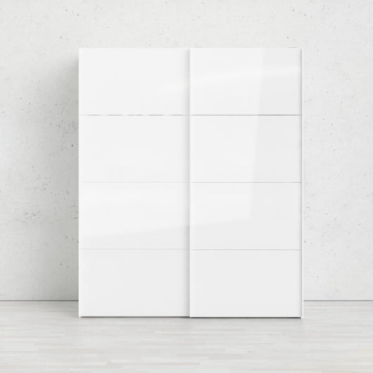 Guardaroba 2 ante Badesse, Mobile camera da letto, Cabina armadio portabiti, Armadio appendiabiti, 182x62 h220 cm, Bianco lucido