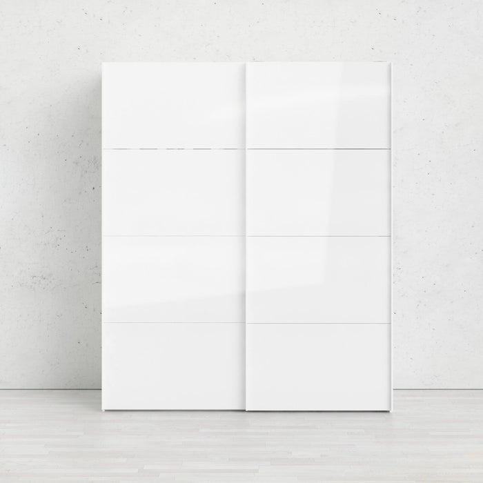 Guardaroba 2 ante Badesse, Mobile camera da letto, Cabina armadio portabiti, Armadio appendiabiti, 182x62 h220 cm, Bianco lucido