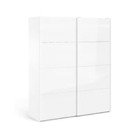 Guardaroba 2 ante Badesse, Mobile camera da letto, Cabina armadio portabiti, Armadio appendiabiti, 182x62 h220 cm, Bianco lucido
