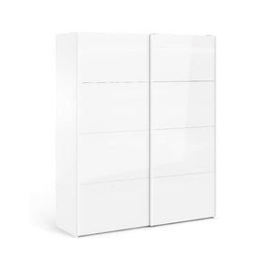 Guardaroba 2 ante Badesse, Mobile camera da letto, Cabina armadio portabiti, Armadio appendiabiti, 182x62 h220 cm, Bianco lucido