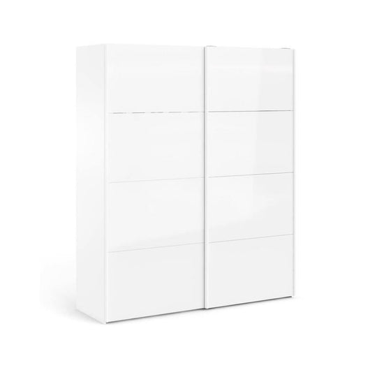 Guardaroba 2 ante Badesse, Mobile camera da letto, Cabina armadio portabiti, Armadio appendiabiti, 182x62 h220 cm, Bianco lucido