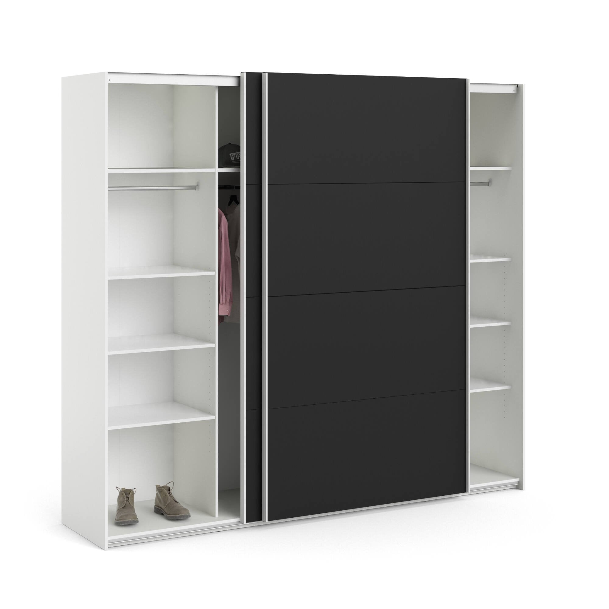 Guardaroba 2 ante Kauri, Mobile camera da letto, Cabina armadio portabiti, Armadio appendiabiti, 243x61 h220 cm, Bianco e Nero