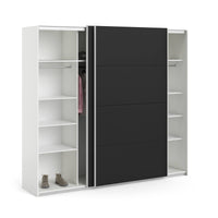 Guardaroba 2 ante Kauri, Mobile camera da letto, Cabina armadio portabiti, Armadio appendiabiti, 243x61 h220 cm, Bianco e Nero