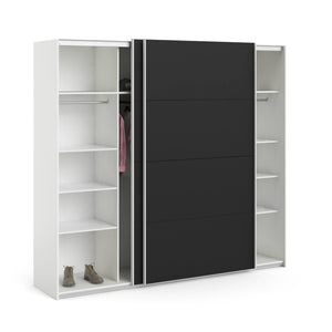 Guardaroba 2 ante Kauri, Mobile camera da letto, Cabina armadio portabiti, Armadio appendiabiti, 243x61 h220 cm, Bianco e Nero